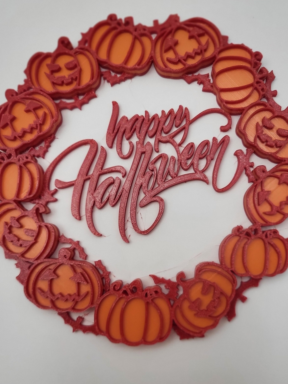 Happy Halloween Pumpkin Wreath Decoration - Red and Orange